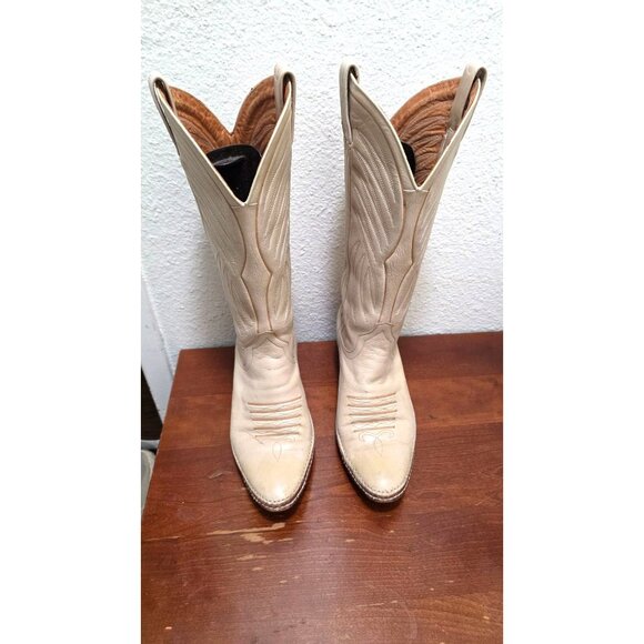 Vintage Dan Post Tan Leather Western Cowboy Boots Size 8 C Handcrafted Stitch - Picture 2 of 8